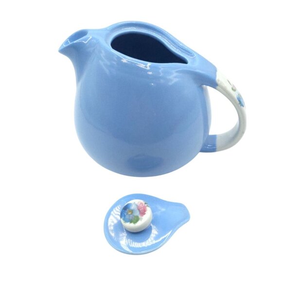 Halls Superior Blue Ceramic Teapot With Floral Handle & Lid Rose Parade 1259 Vin - Picture 3 of 6